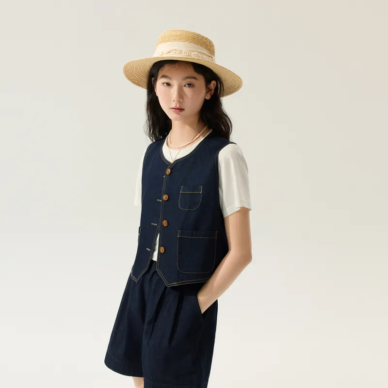 ZIHAN Vests Women's Denim Blue-4