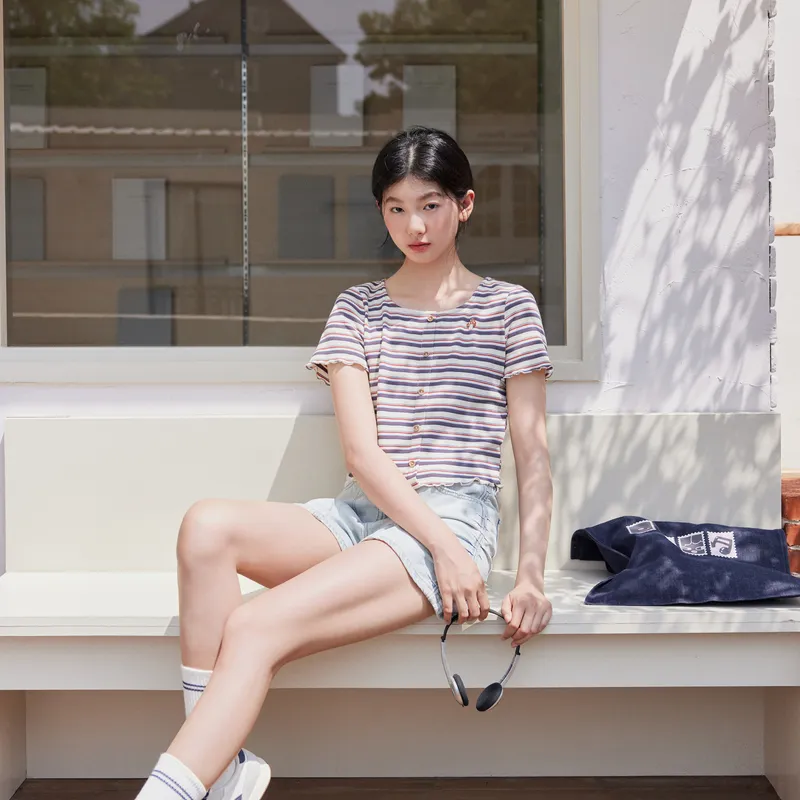 ZIHAN T Shirts Women's Red Stripes-4