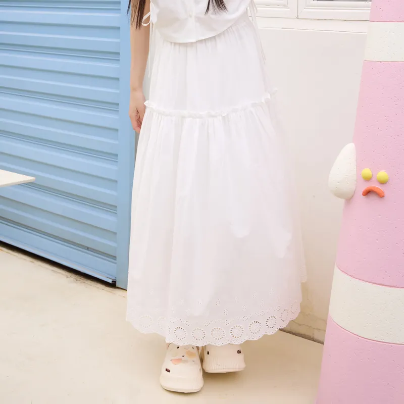 ZIHAN Casual Long Skirt Women's Raw White-4
