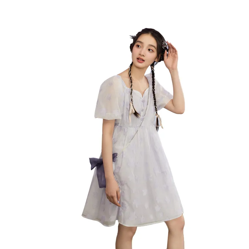 ZIHAN Short Sleeved Dress Women's Fresh Purple-3