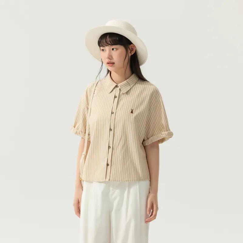 ZIHAN Shirt Women's Beige With Stripes-3