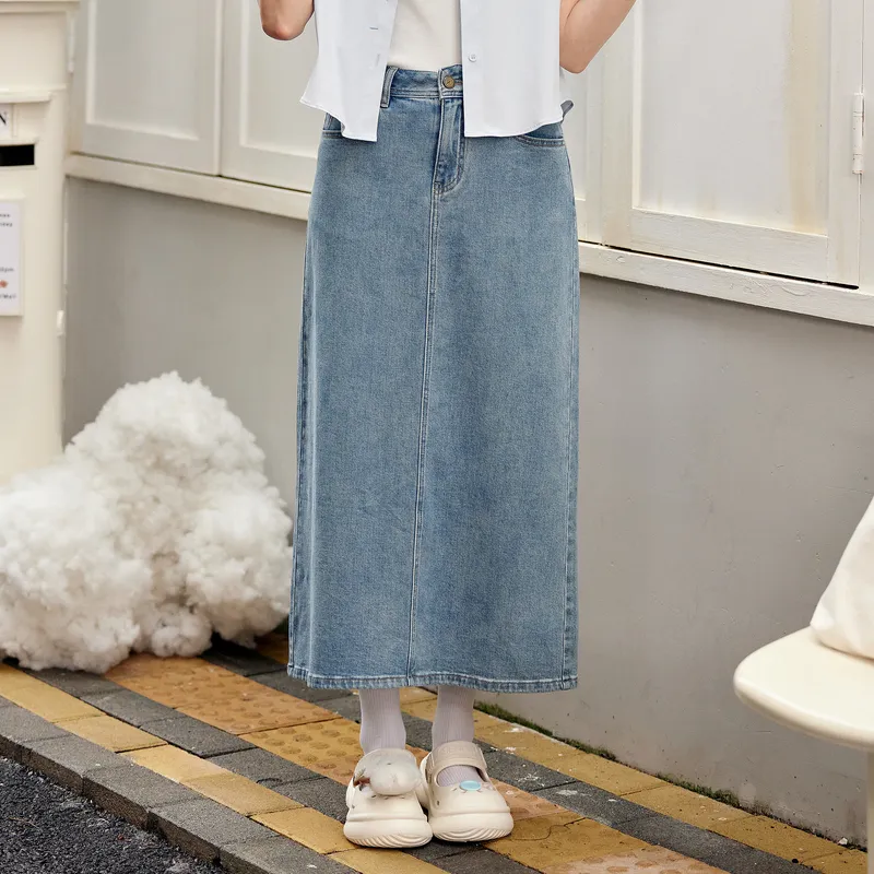 ZIHAN Denim Long Skirt Women's Denim Blue-2