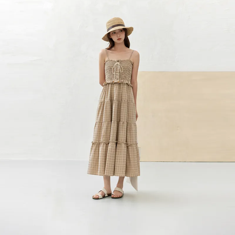 ZIHAN Slip Dresses Women's Coffee Plaid-2
