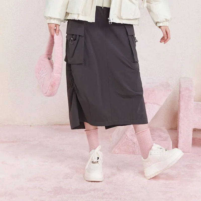 ZIHAN x Milk Puff Casual Long Skirt Women's Gray-4
