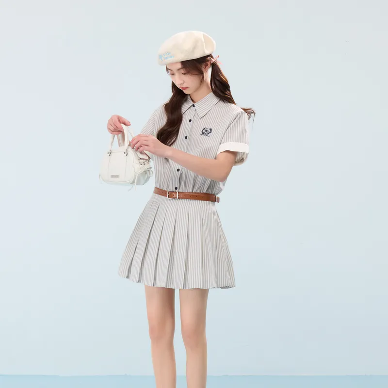 ZIHAN Short Sleeved Dress Women's Blue Stripes-1
