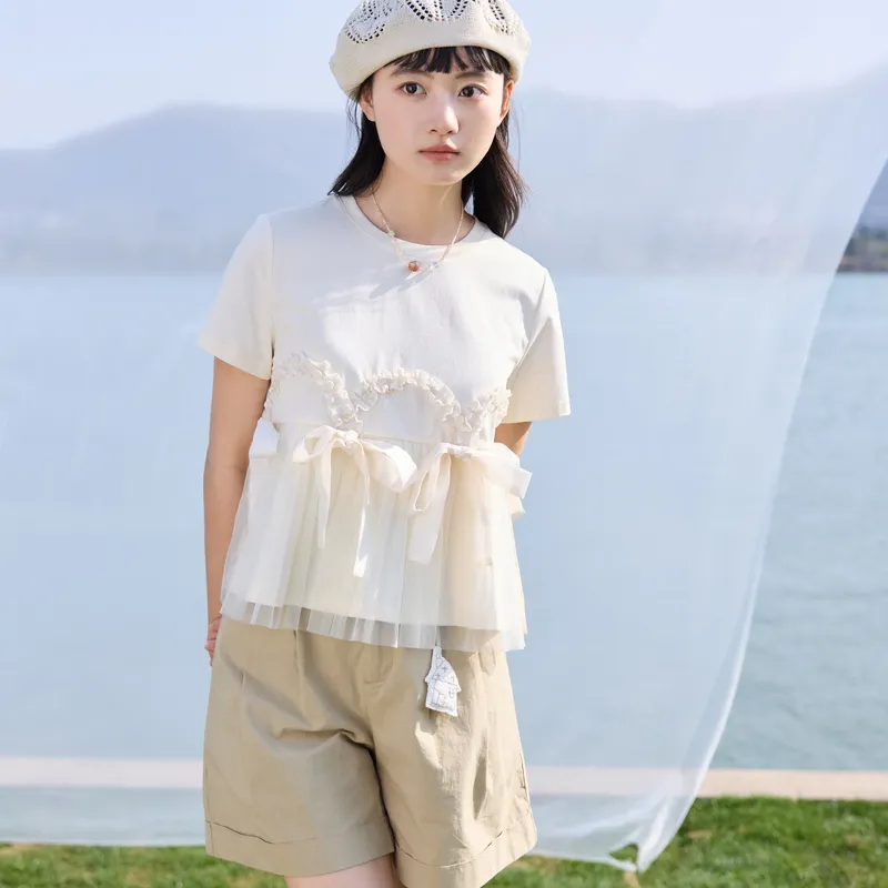 ZIHAN T Shirt Women's Beige Apricot-3