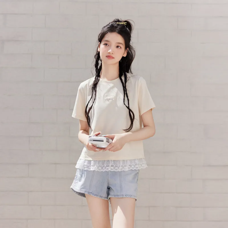 ZIHAN T Shirts Women's Beige Apricot-3