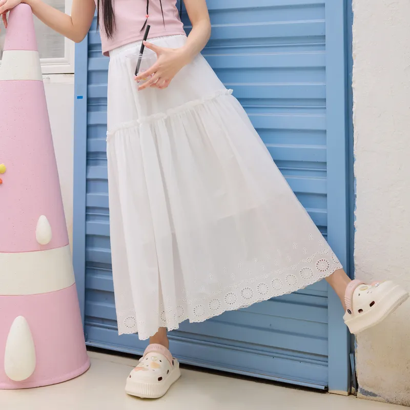 ZIHAN Casual Long Skirt Women's Raw White-3