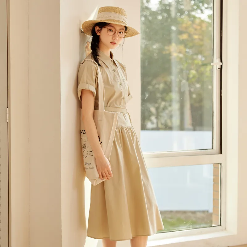ZIHAN Short Sleeved Dress Women's Beige-1