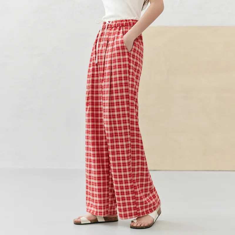 ZIHAN Casual Pants Women's Red Plaid-2