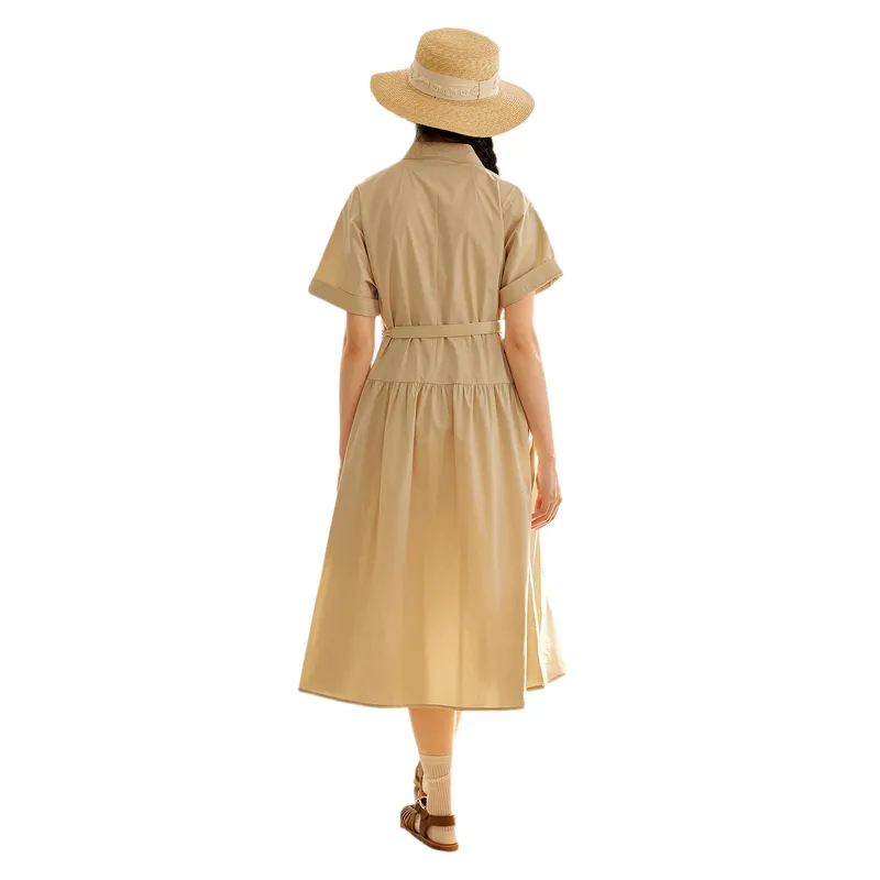 ZIHAN Short Sleeved Dress Women's Beige-0