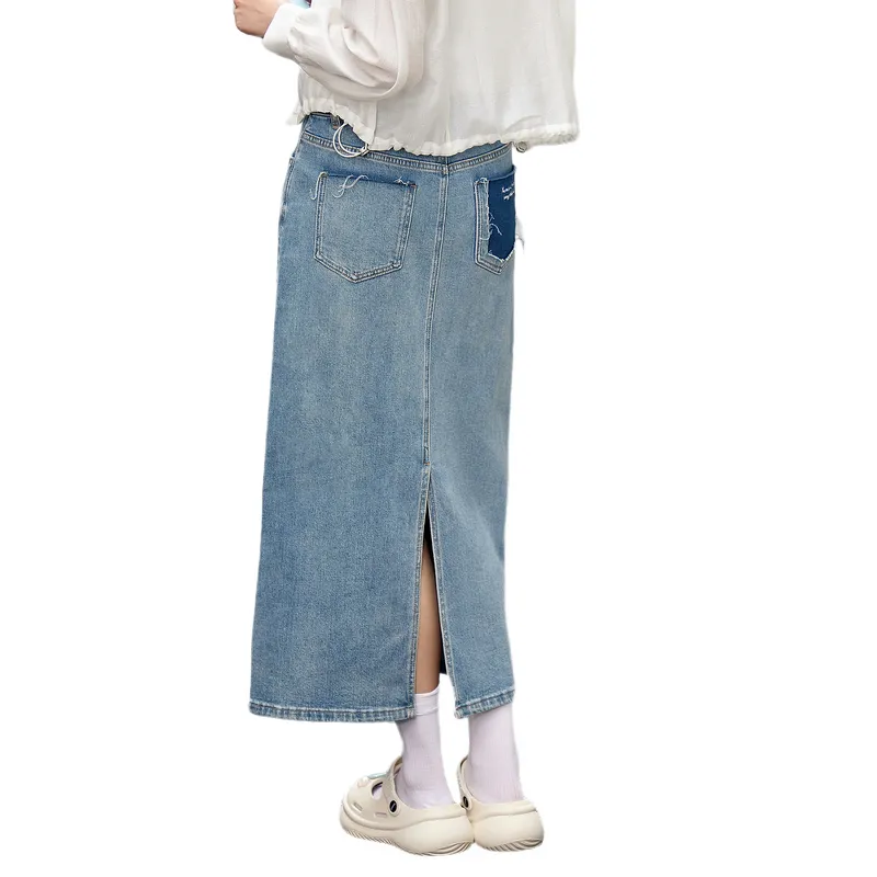 ZIHAN Denim Long Skirt Women's Denim Blue-1