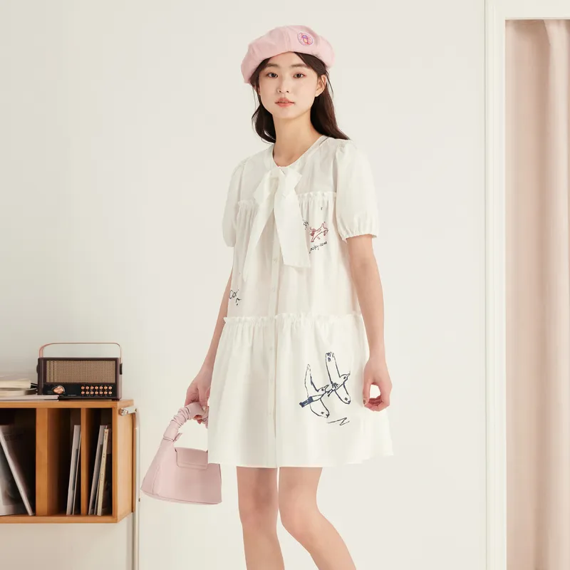 ZIHAN Short Sleeved Dresses Women's White-3