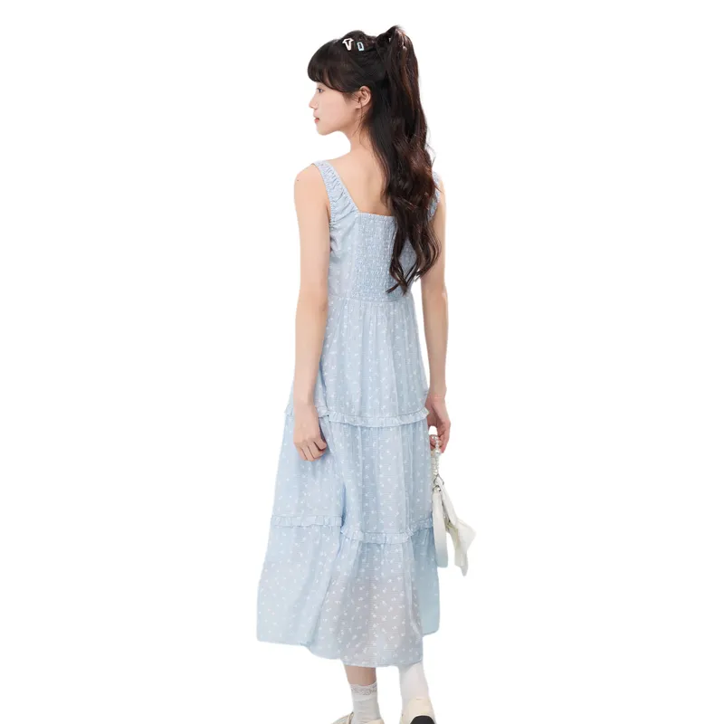ZIHAN Slip Dress Women's Blue With Print-1