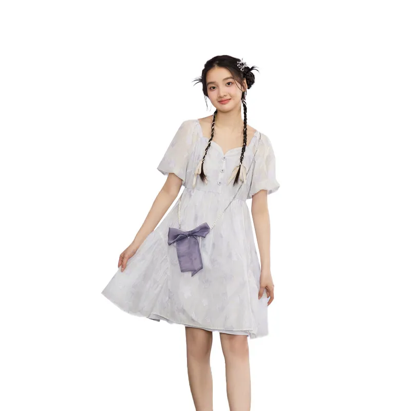 ZIHAN Short Sleeved Dress Women's Fresh Purple-1