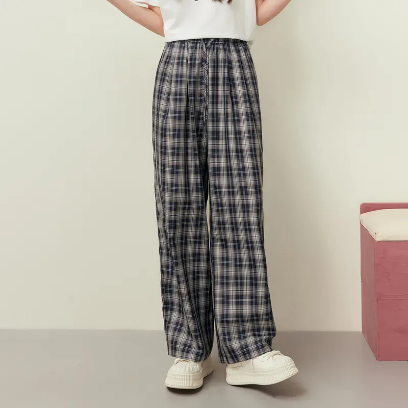 ZIHAN Casual Pants Women's Navy Blue Plaid-2