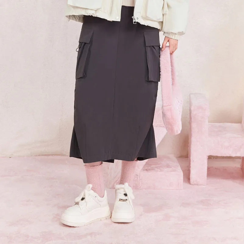 ZIHAN x Milk Puff Casual Long Skirt Women's Gray-5