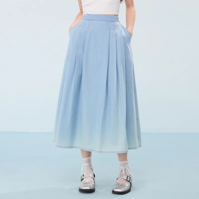 ZIHAN Casual Long Skirt Women's Light Denim Blue-3
