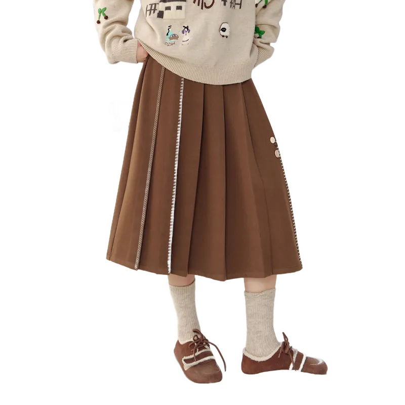 ZIHAN Casual Long Skirt Women's Khaki-5