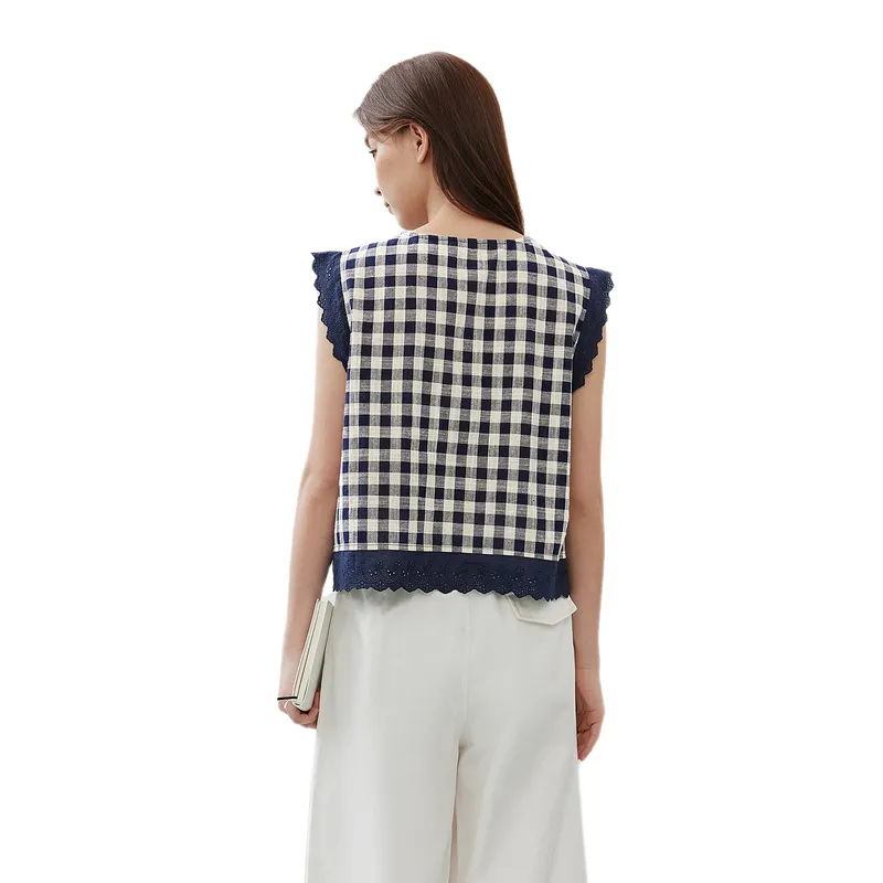 ZIHAN Shirts Women's Navy Blue Plaid-1