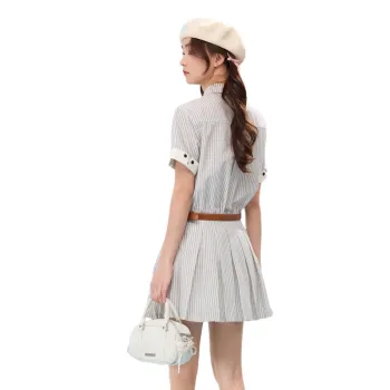 ZIHAN Short Sleeved Dress Women's Blue Stripes