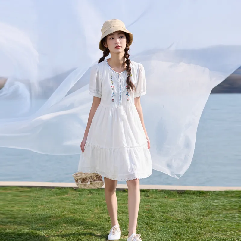 ZIHAN Short Sleeved Dress Women's Raw White-1