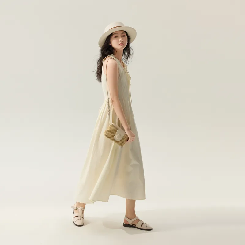 ZIHAN Sleeveless Dress Women's Beige Apricot-2