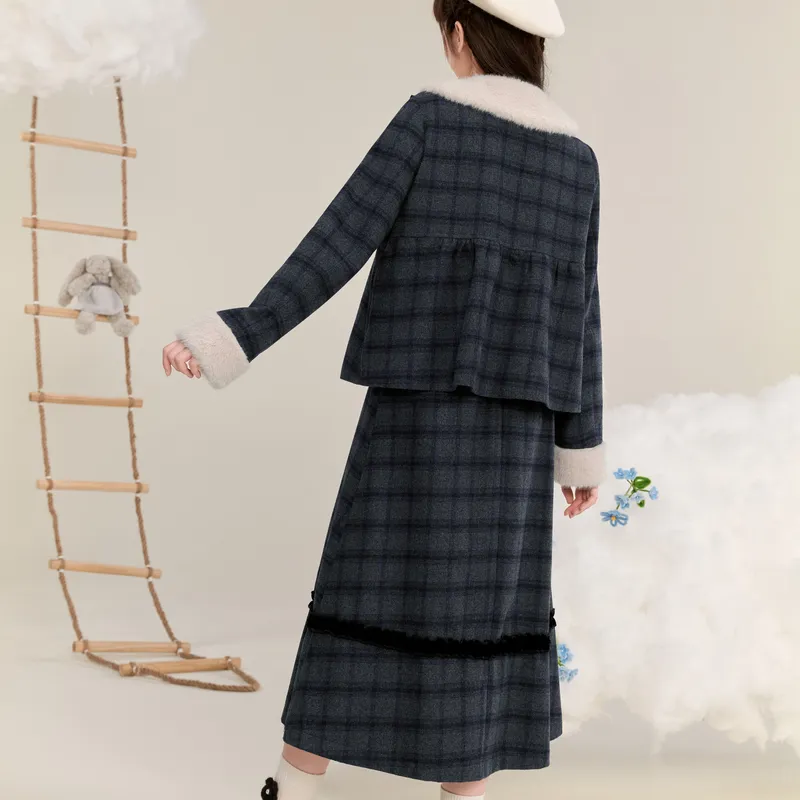 ZIHAN Skirt Set Women's Gray Plaid-1