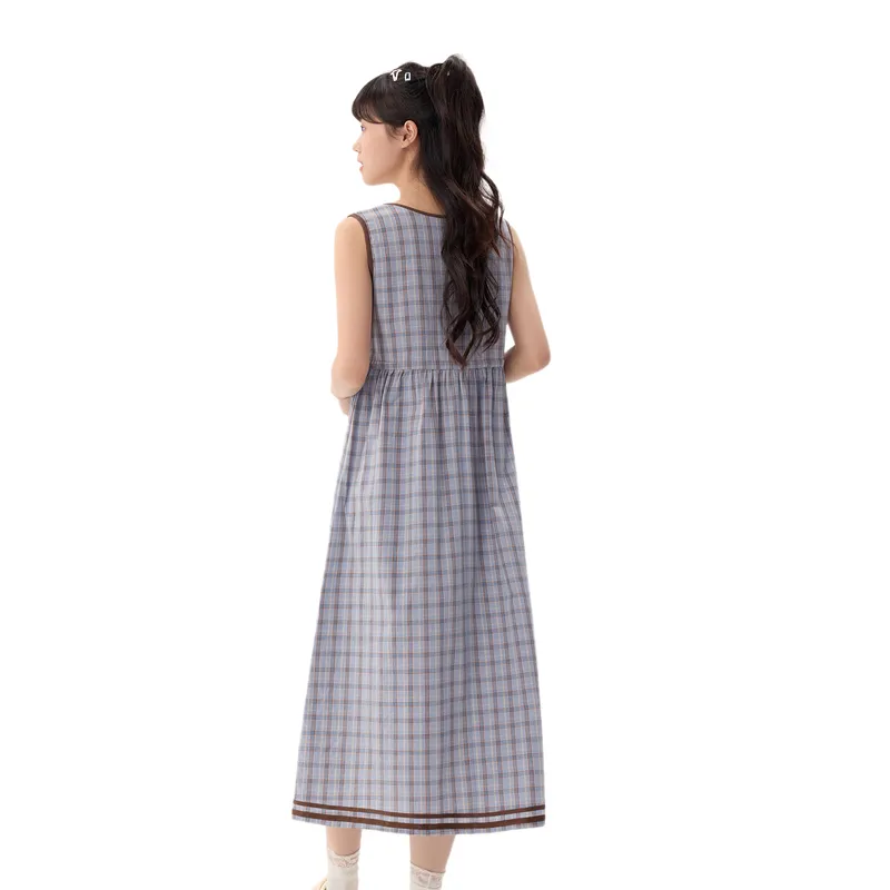 ZIHAN Sleeveless Dress Women's Blue Coffee Plaid-1