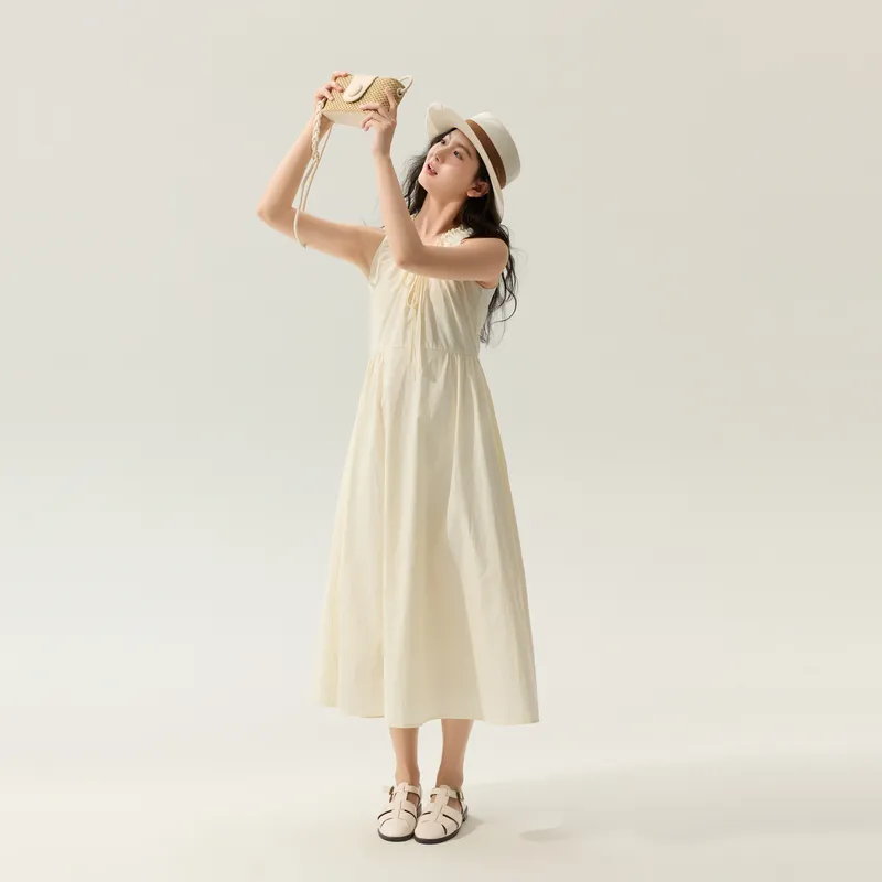 ZIHAN Sleeveless Dress Women's Beige Apricot-3