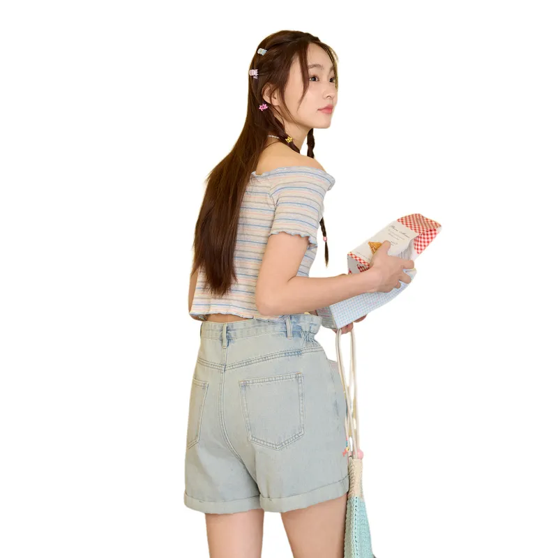 ZIHAN T Shirts Women's Blue Stripes-0