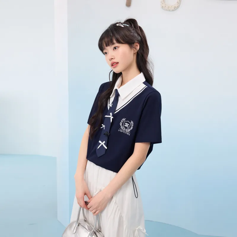 ZIHAN Polo Shirt Women's Navy Blue-1