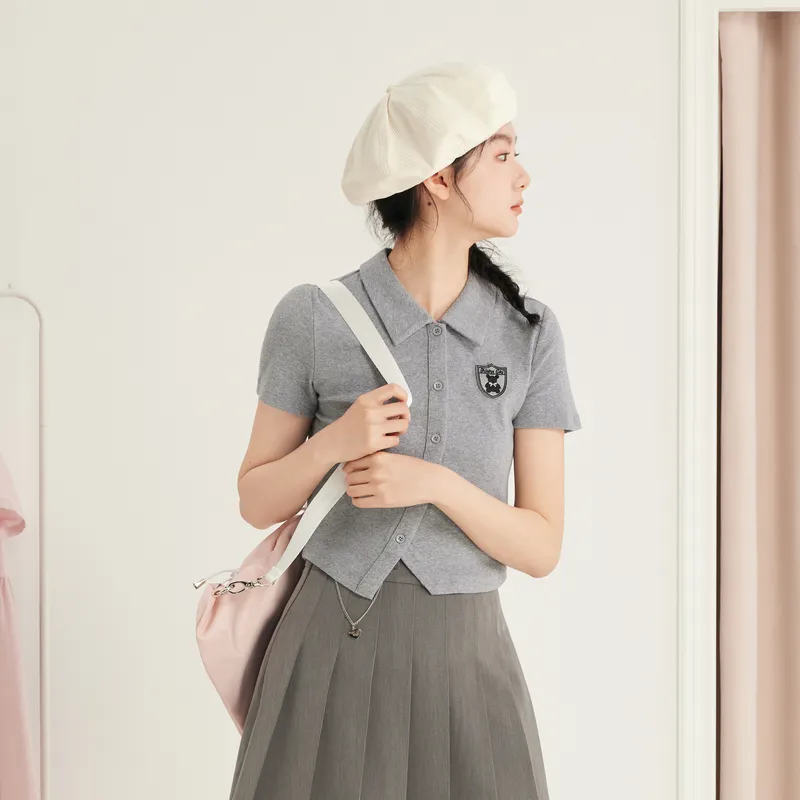 ZIHAN Polo Shirts Women's Gray-3