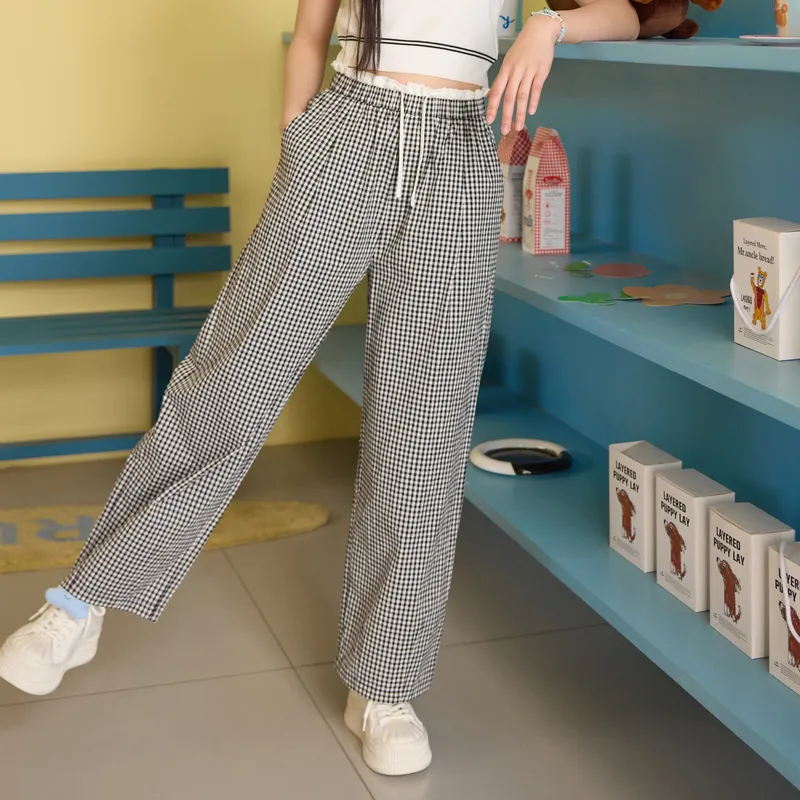 ZIHAN Casual Pants Women's Black White Plaid-4