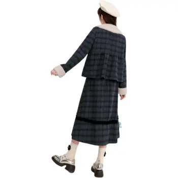 ZIHAN Skirt Set Women's Gray Plaid