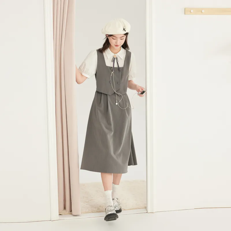 ZIHAN Short Sleeved Dress Women's Gray-2