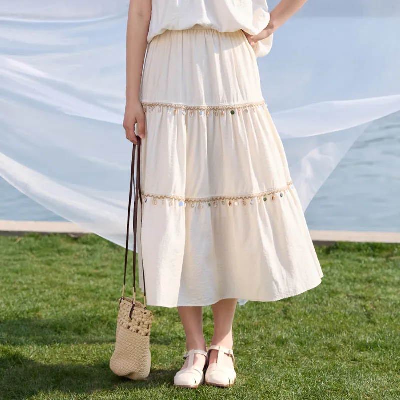 ZIHAN Casual Long Skirt Women's Beige-2