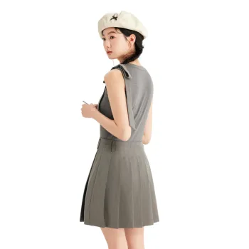ZIHAN Sleeveless Dress Women's Preppy Gray