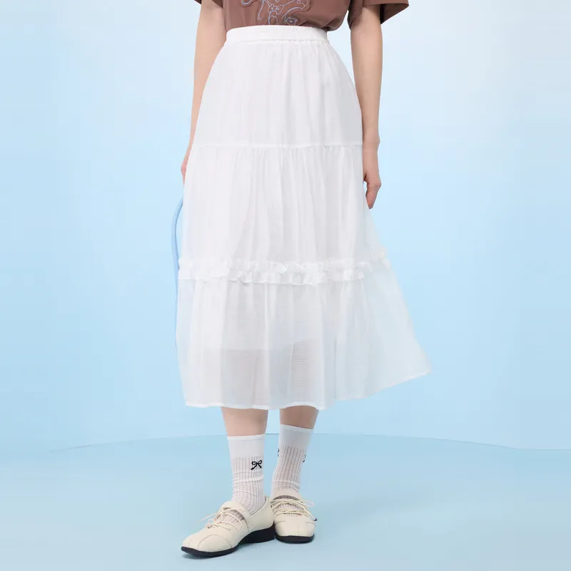 ZIHAN Casual Long Skirt Women's White-3