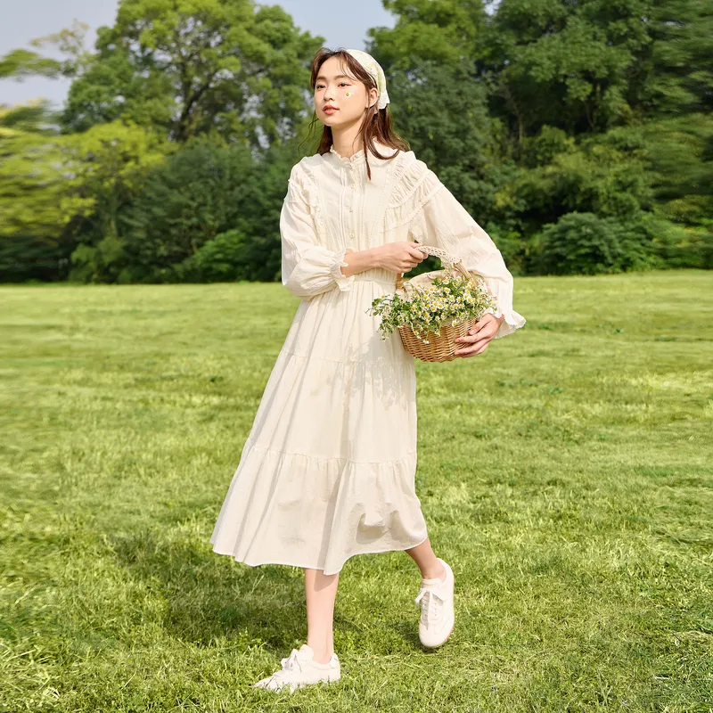 ZIHAN Long Sleeved Dress Women's Beige Gold-2