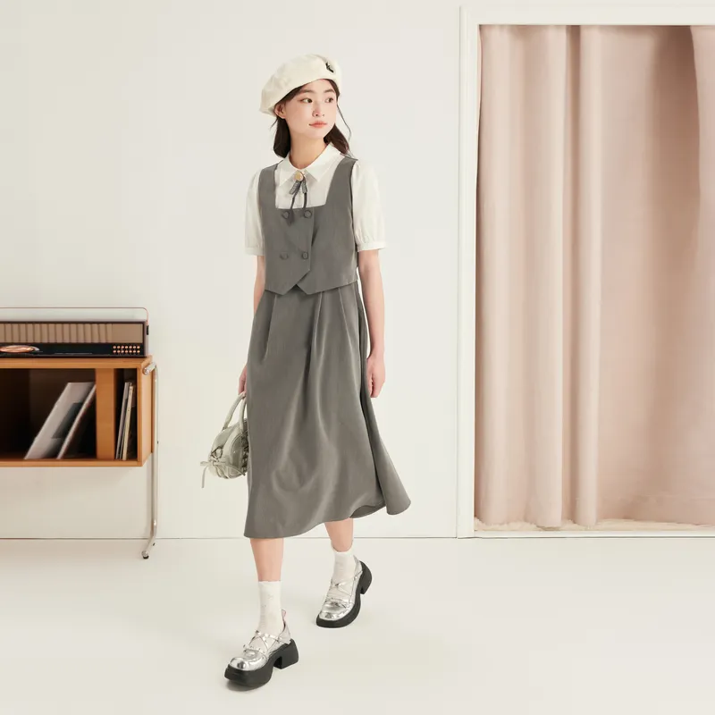 ZIHAN Short Sleeved Dress Women's Gray-3