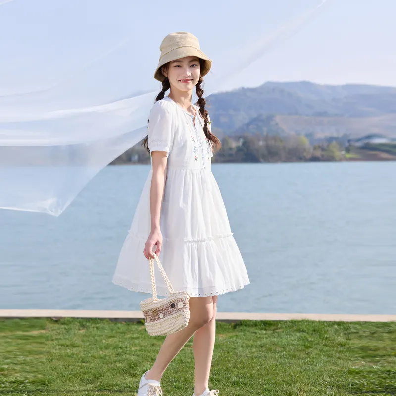 ZIHAN Short Sleeved Dress Women's Raw White-3