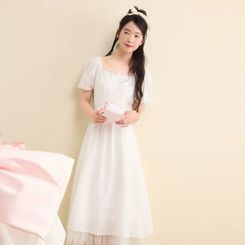 ZIHAN Short Sleeved Dress Women's Pearl White-4