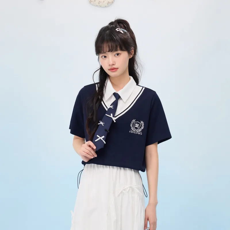 ZIHAN Polo Shirt Women's Navy Blue-2