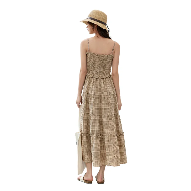 ZIHAN Slip Dresses Women's Coffee Plaid-1