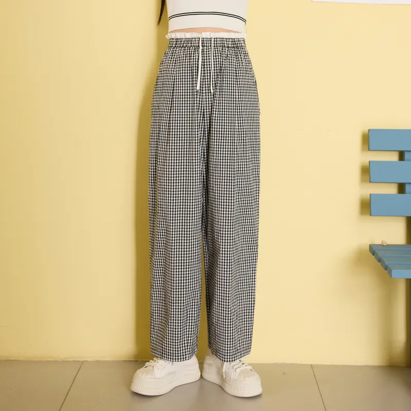 ZIHAN Casual Pants Women's Black White Plaid-2