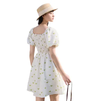 ZIHAN Short Sleeved Dress Women's Beige With Small Floral