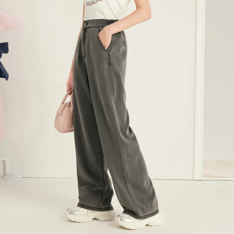 ZIHAN Jeans Women's Preppy Gray-2