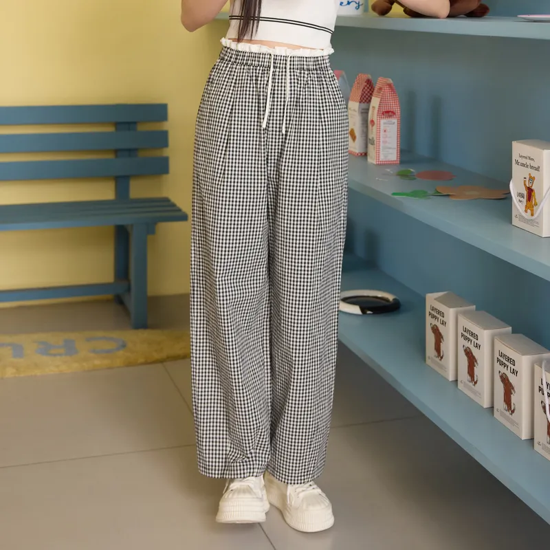 ZIHAN Casual Pants Women's Black White Plaid-3