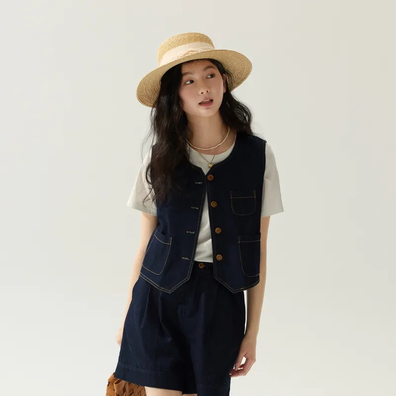ZIHAN Vests Women's Denim Blue-2